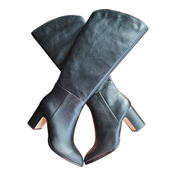 BCBGeneration Sedi Inside Black Leather Tall Almond Toe Block Heels Women's 6 - Picture 3 of 6